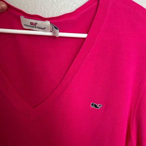 Vineyard Vines Hot Pink V-Neck Heritage Sweater - Picture 7 of 8